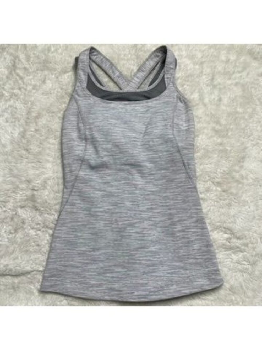 Lululemon Run for Gold Tank Top Gray Heathered Built In Shelf Bra Strappy Size 2